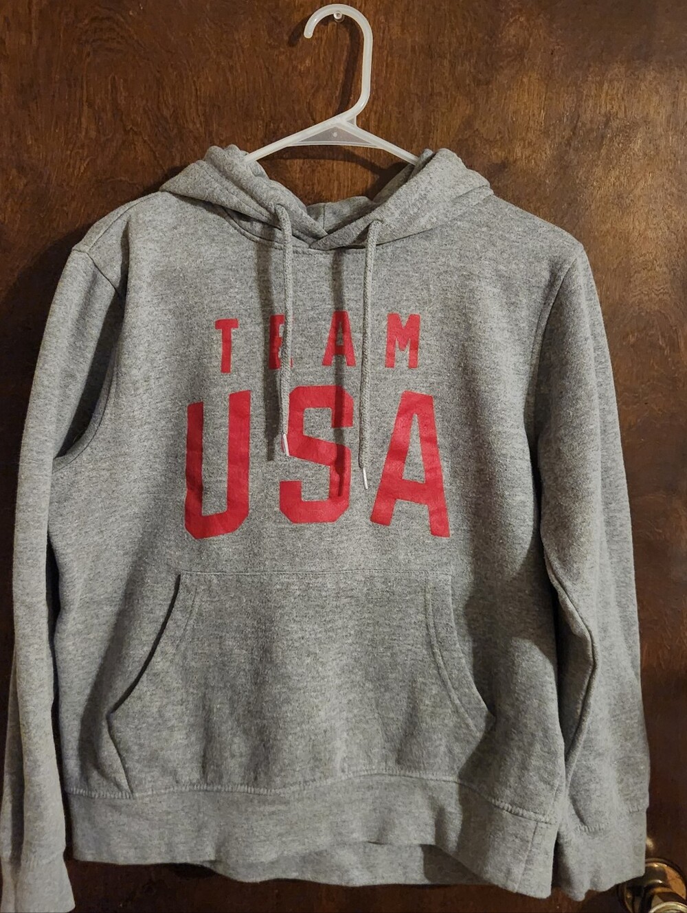 Gray "Team USA" Pullover Hoodie - Red Lettering Unisex MED